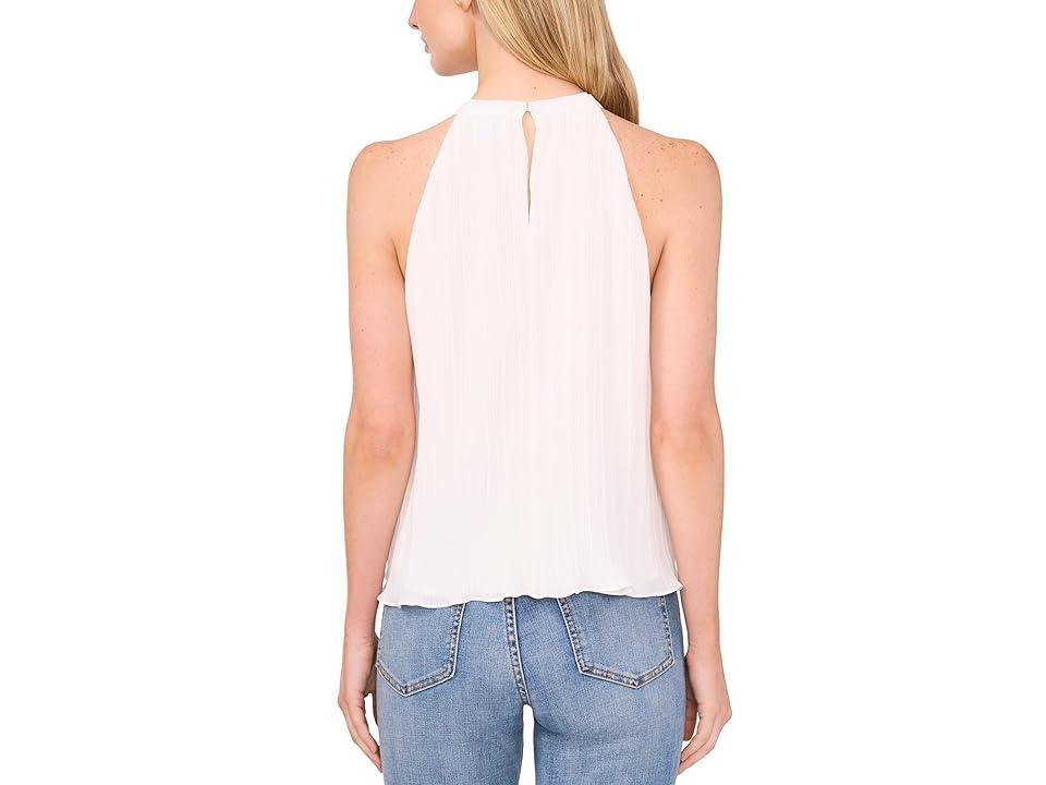 CeCe Pleated 3D Floral Halter Neck Top (New Ivory) Women's Clothing Product Image