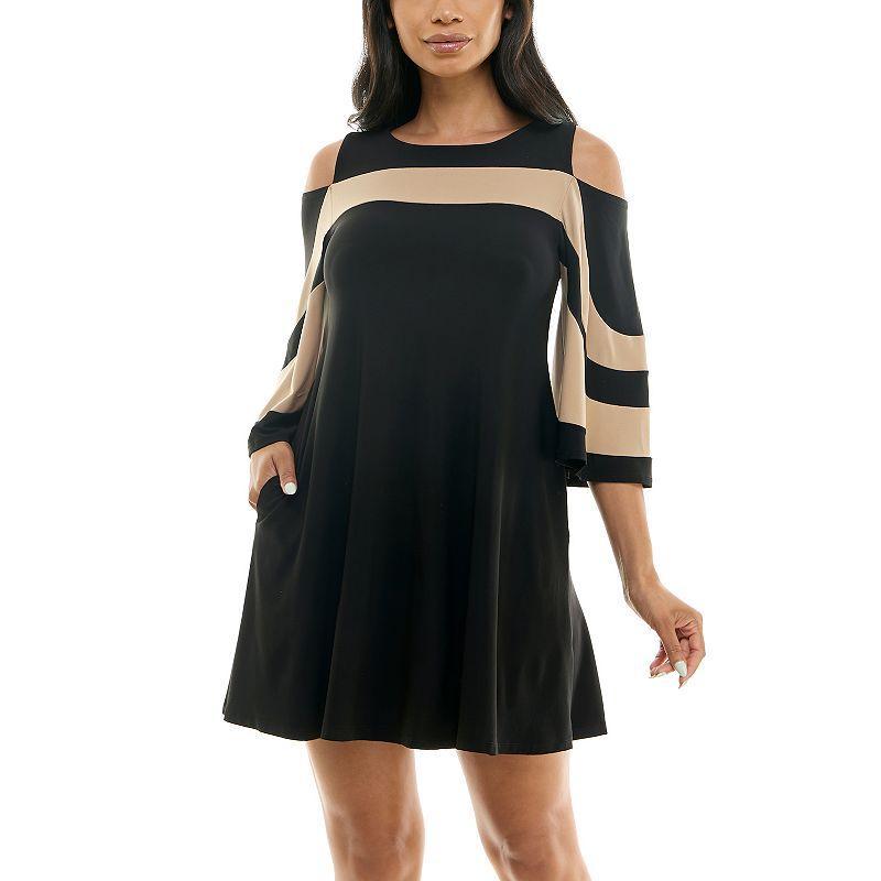 Womens Nina Leonard Draped Sleeve Cold-Shoulder Dress Product Image