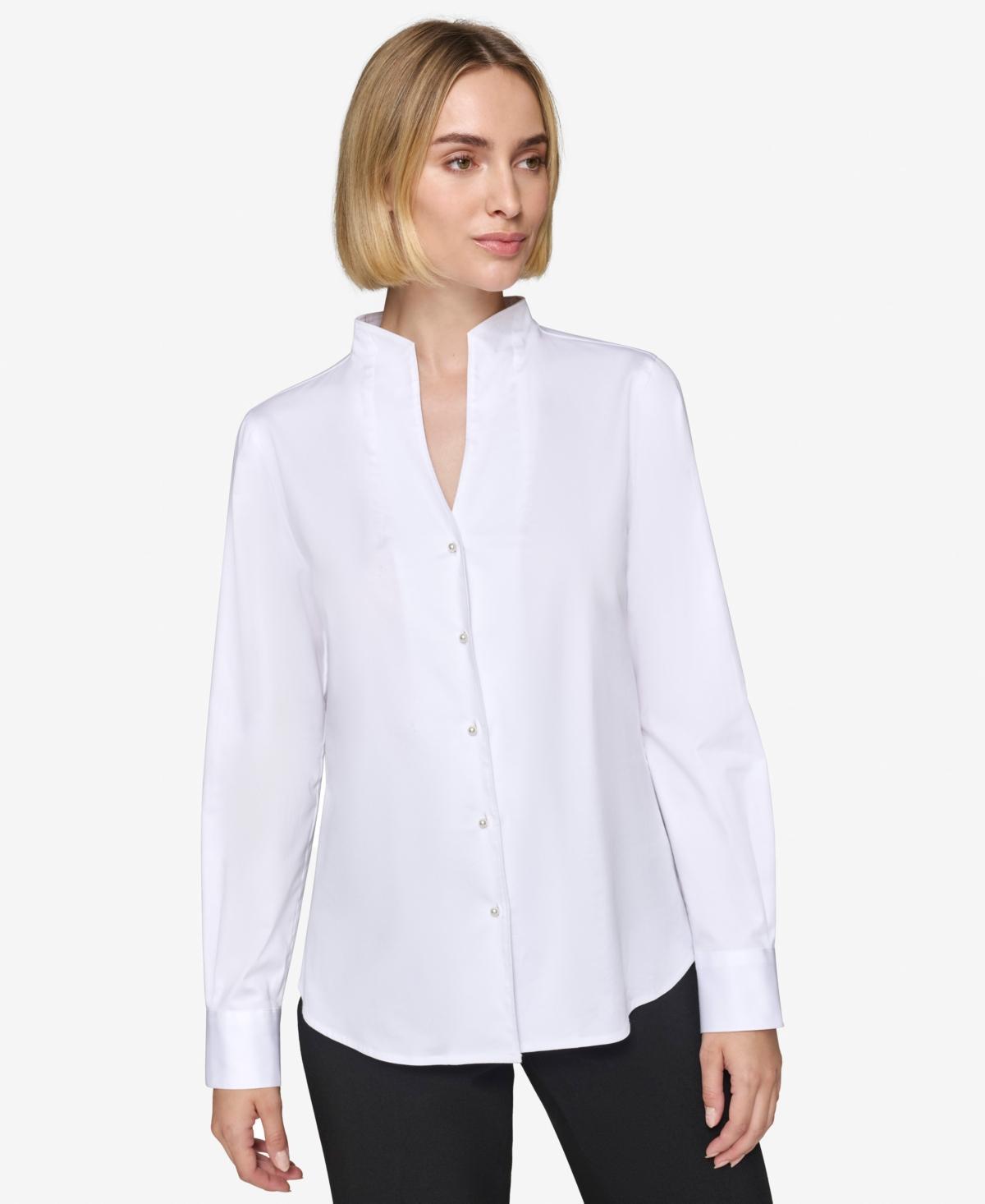 Karl Lagerfeld Paris Womens Button-Front Long-Sleeve Top Product Image