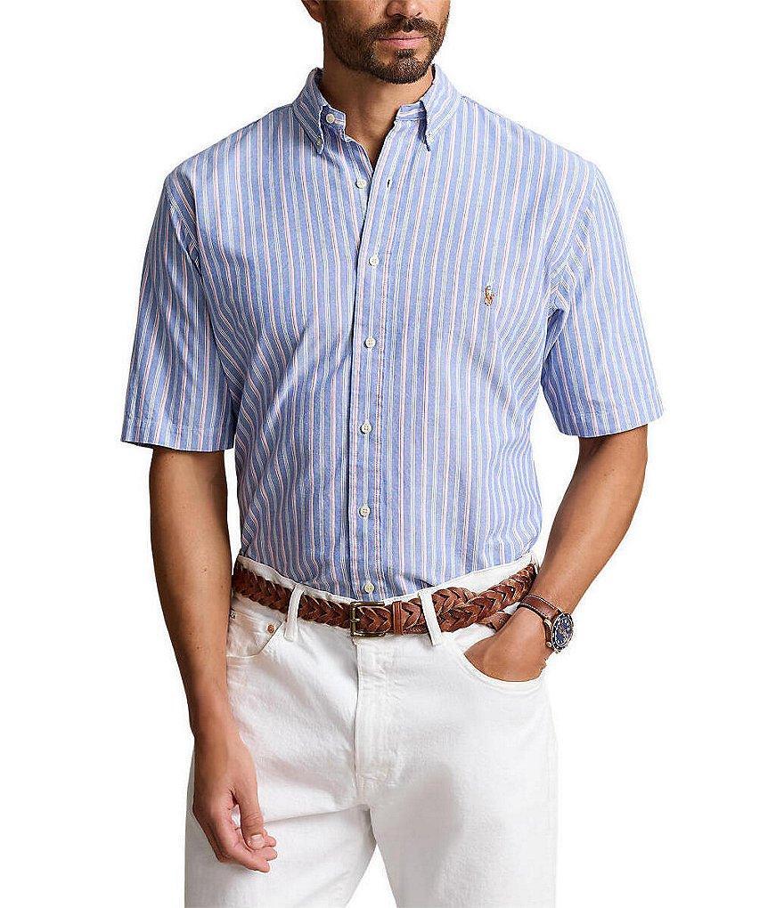 Polo Ralph Lauren Big & Tall Stripe Oxford Short Sleeve Woven Shirt Product Image