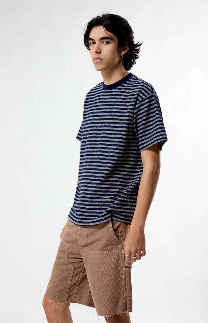 Men's Compass Striped Texture T-Shirt in Blue/Tan - Product Image