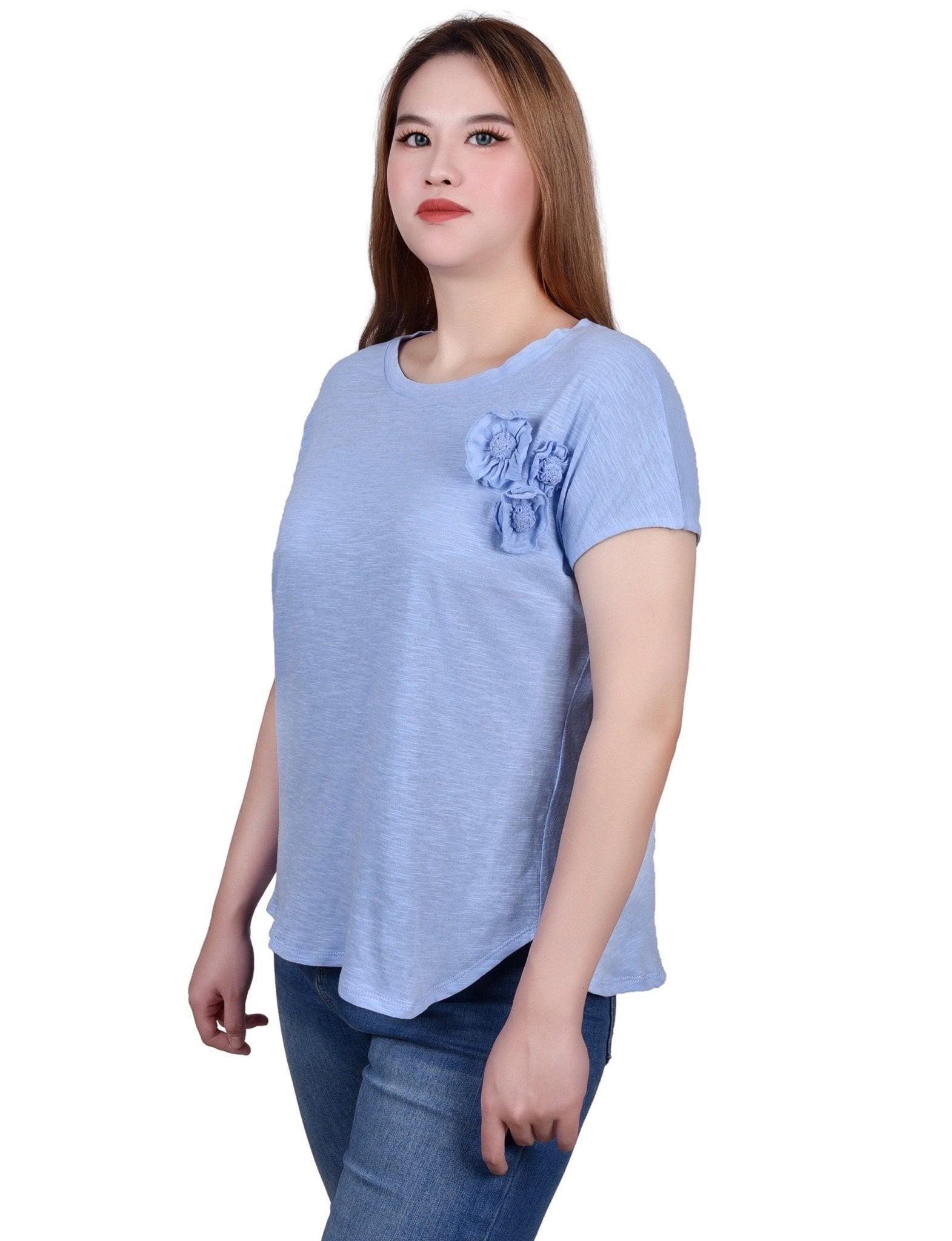 Short Sleeve Slub Knit Top - Petite Product Image