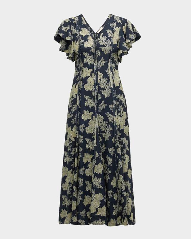 Evette Seamed Floral-Print Midi Dress Product Image