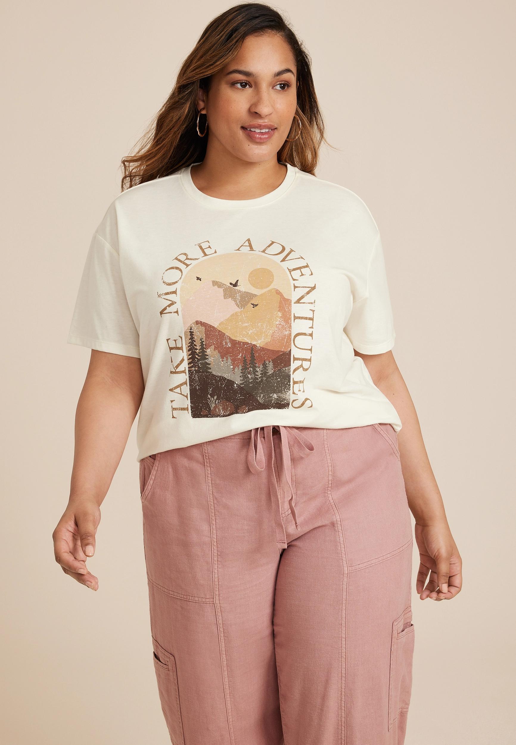 Maurices 0X Plus Size Womens Take More Adventures Oversized Fit Graphic Tee White Product Image