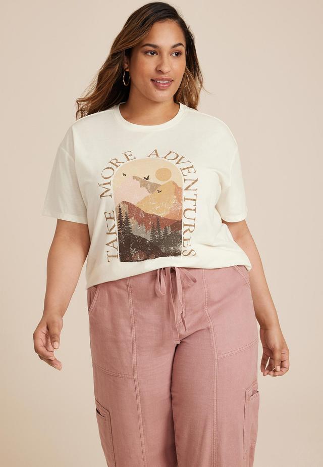 Maurices 4X Plus Size Womens Take More Adventures Oversized Fit Graphic Tee White Product Image