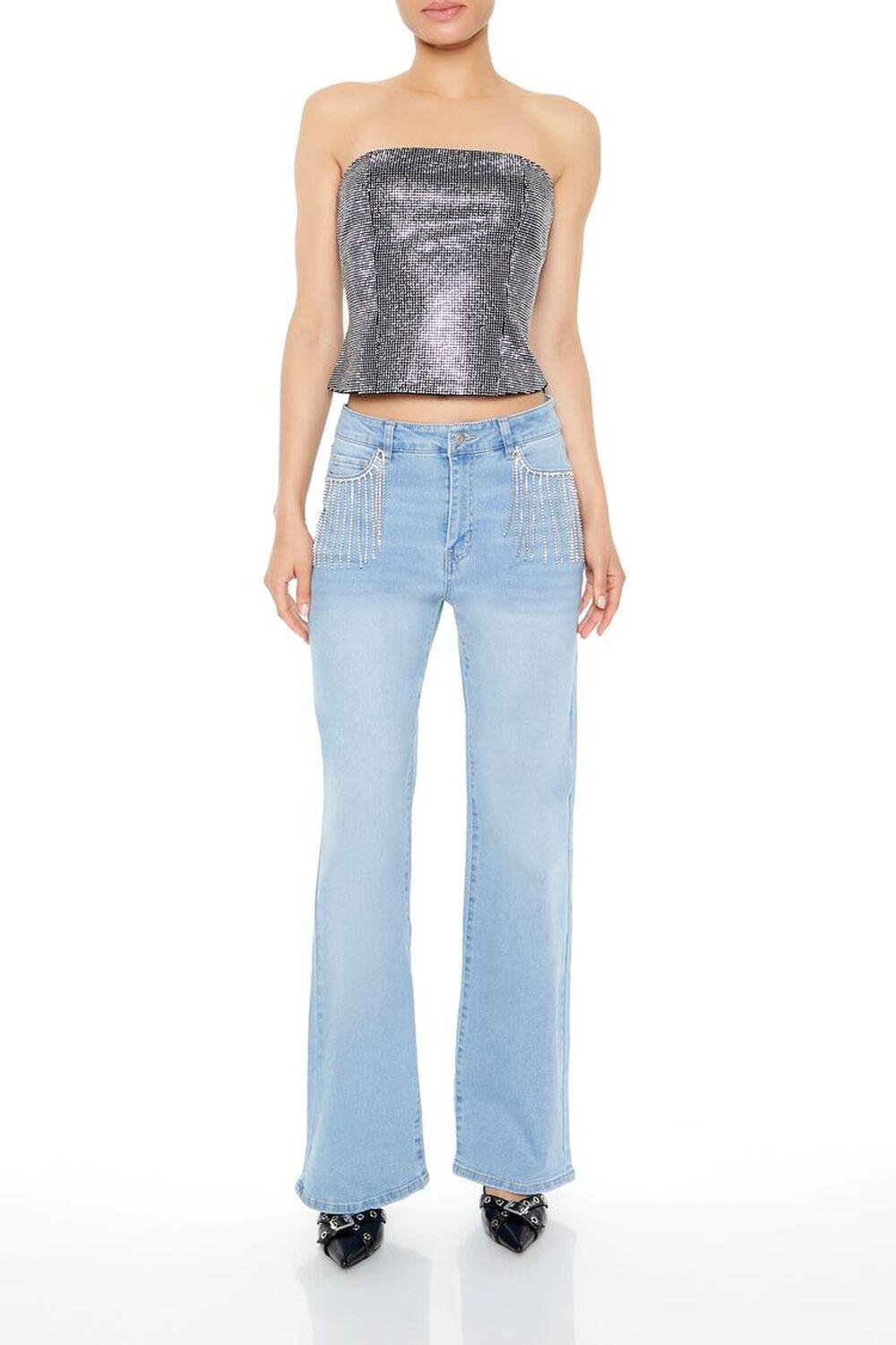 Rhinestone Fringe Straight Jeans | Forever 21 Product Image