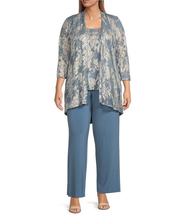 R & M Richards Plus Size 3/4 Sleeve Round Neck 3-Piece Pant Set Product Image