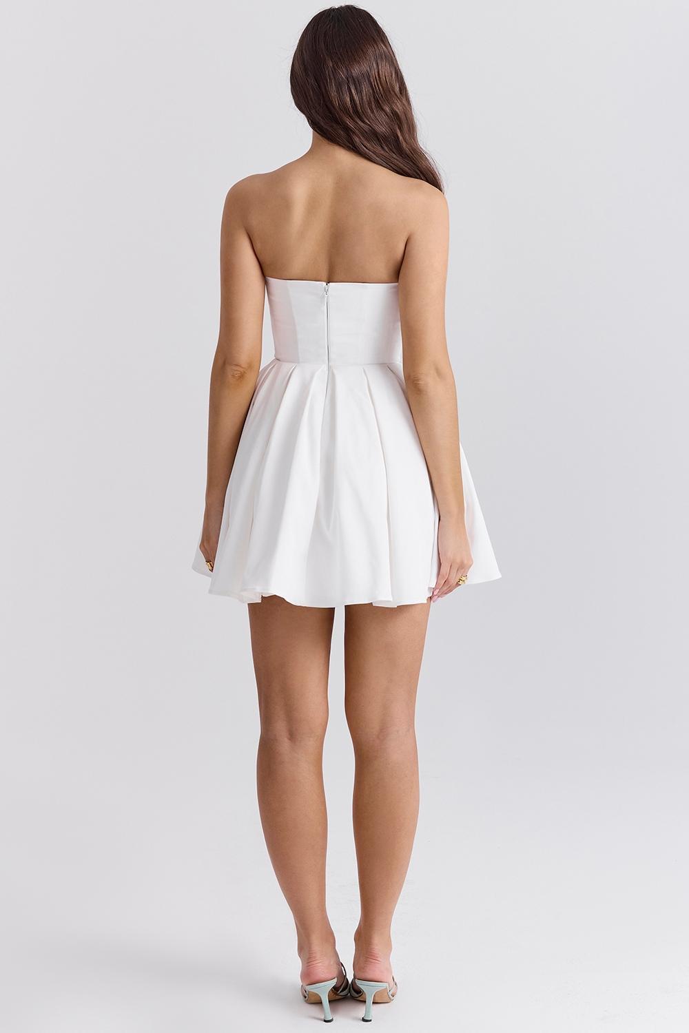 Emmanuela White Strapless Pleated Mini Dress Product Image