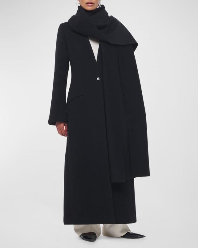 Long Deep V Scarf Cashmere Coat Product Image