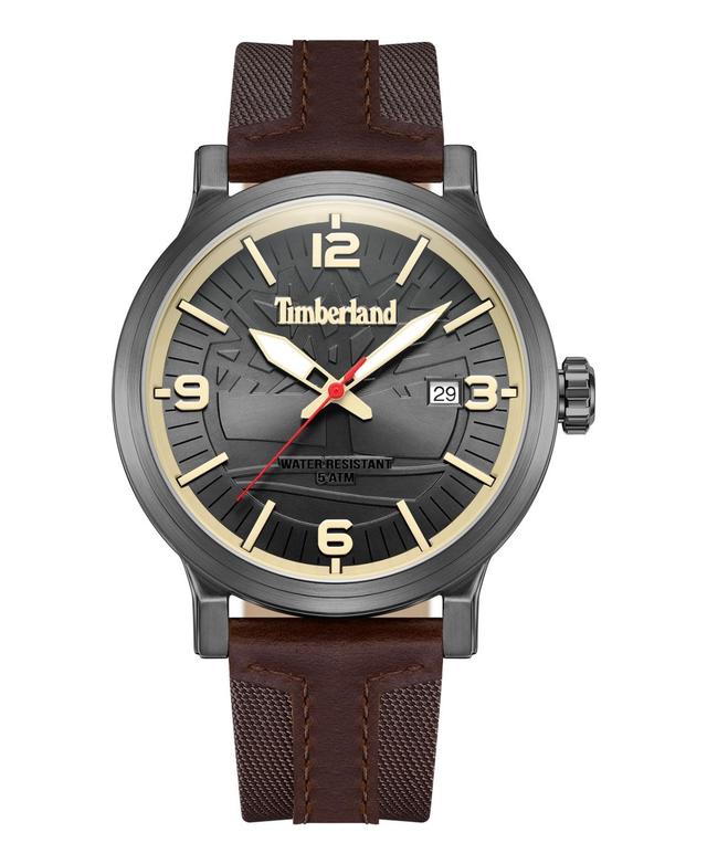 Timberland Mens Quartz Westerly Dark Brown Leather Nylon Strap Watch, 46mm - Dark Brown Product Image