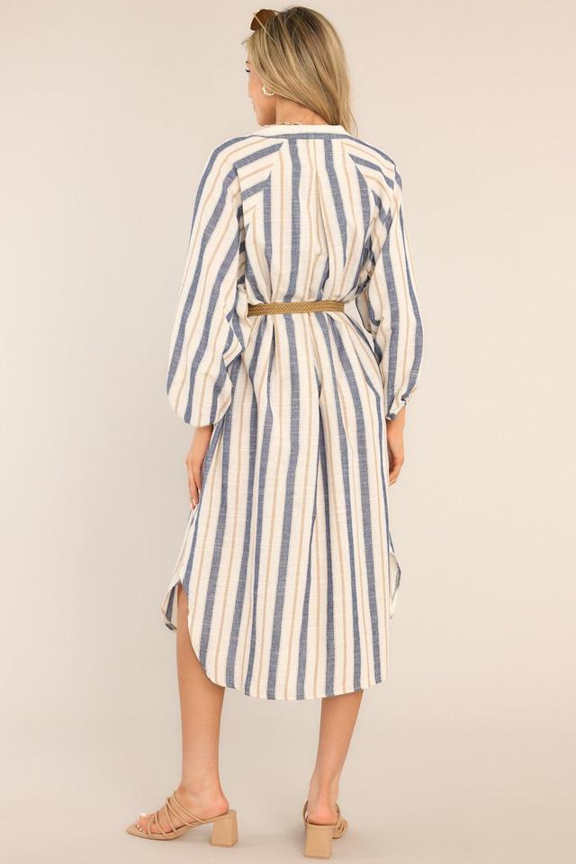 Coastal Charm Dusty Blue Stripe Midi Dress Product Image
