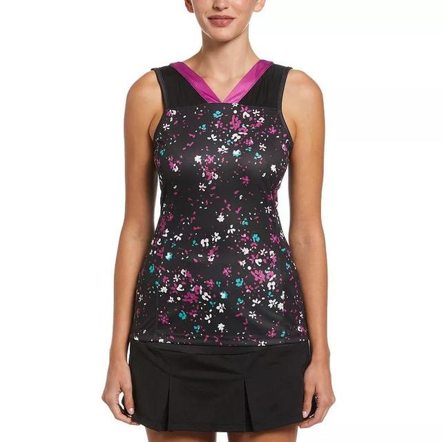 Womens Grand Slam Floral V-Neck Tennis Tank Top Black Product Image