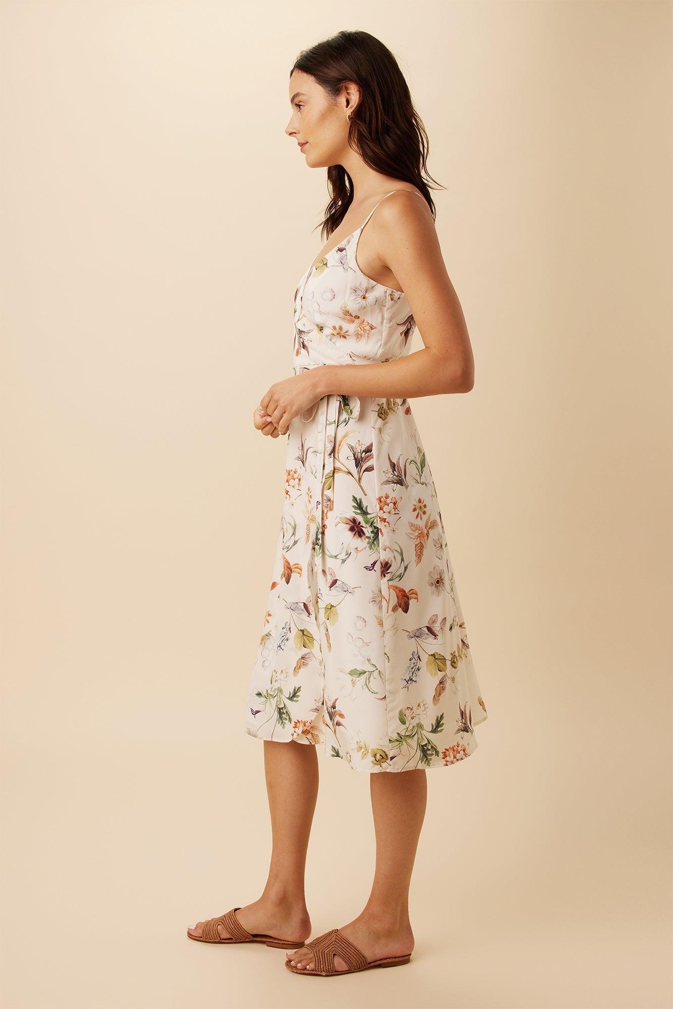 Varden Washable Silk Dress - Botanic Floral Ivory - ReAmour Product Image