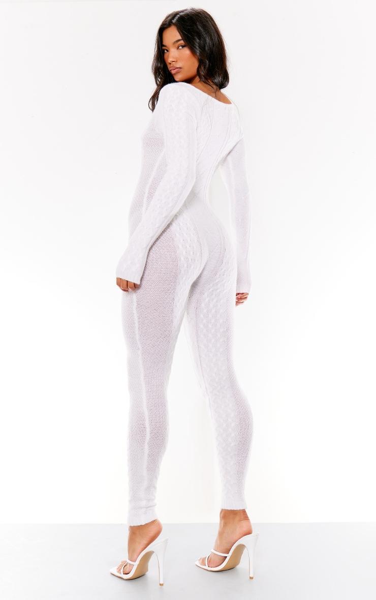 Cream Cable Knit Extreme Cut Out Jumpsuit Product Image