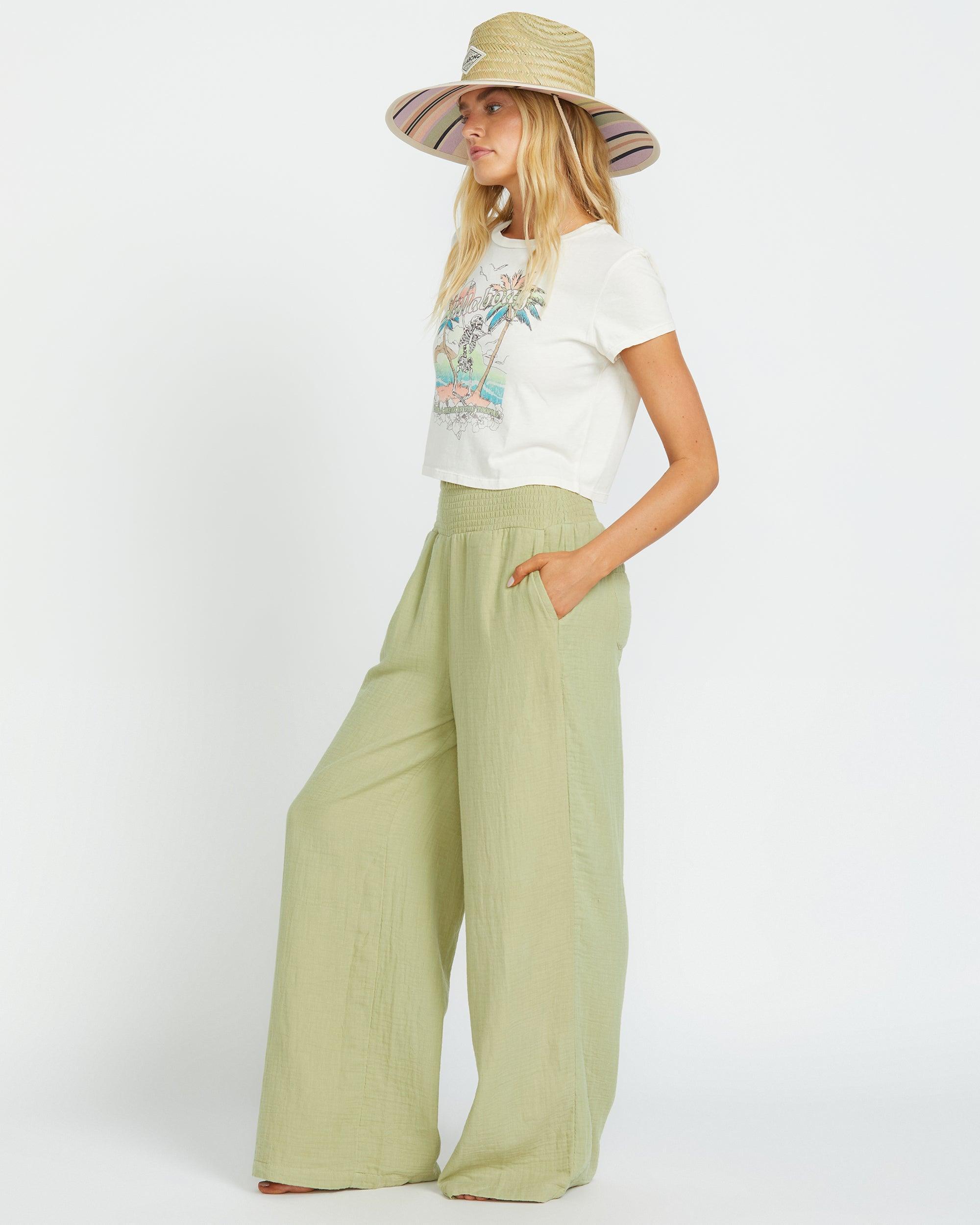 New Waves Gauze Elastic Waist Pants - Avocado Female Product Image