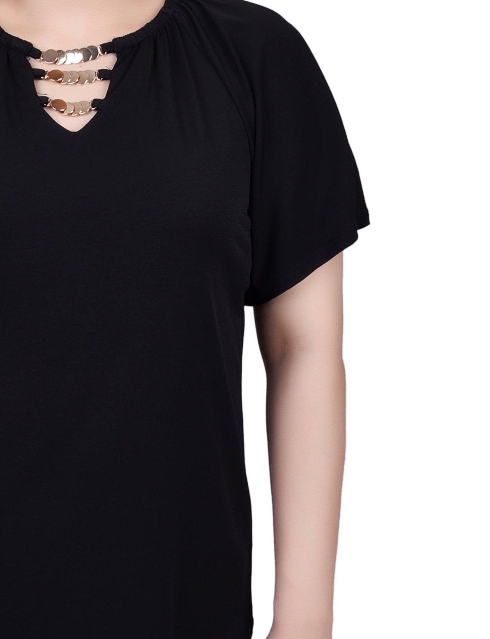 NY Collection Raglan Sleeve Top With Chain Details - Petite Product Image