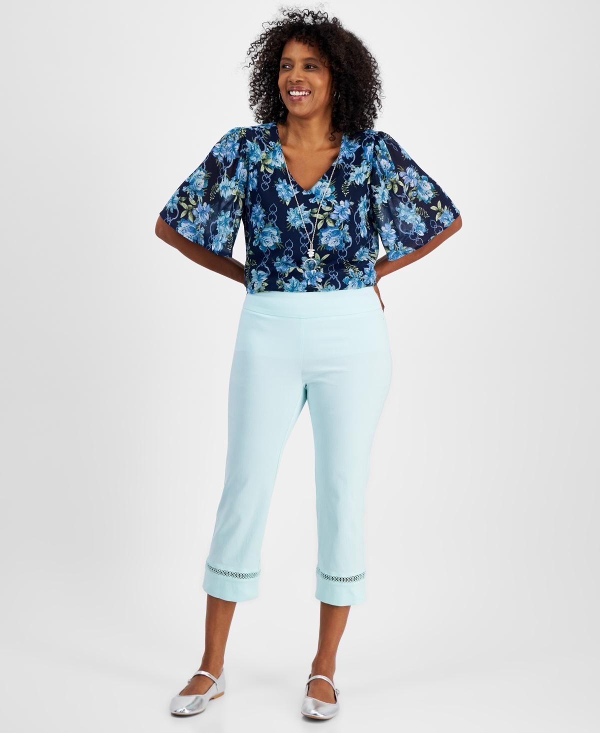 Women's Woven Lace-Trim Capri Pull-On Pants, Created for Macy's Product Image