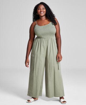 Trendy Plus Size Smocked Jumpsuit, Created for Macy's product image