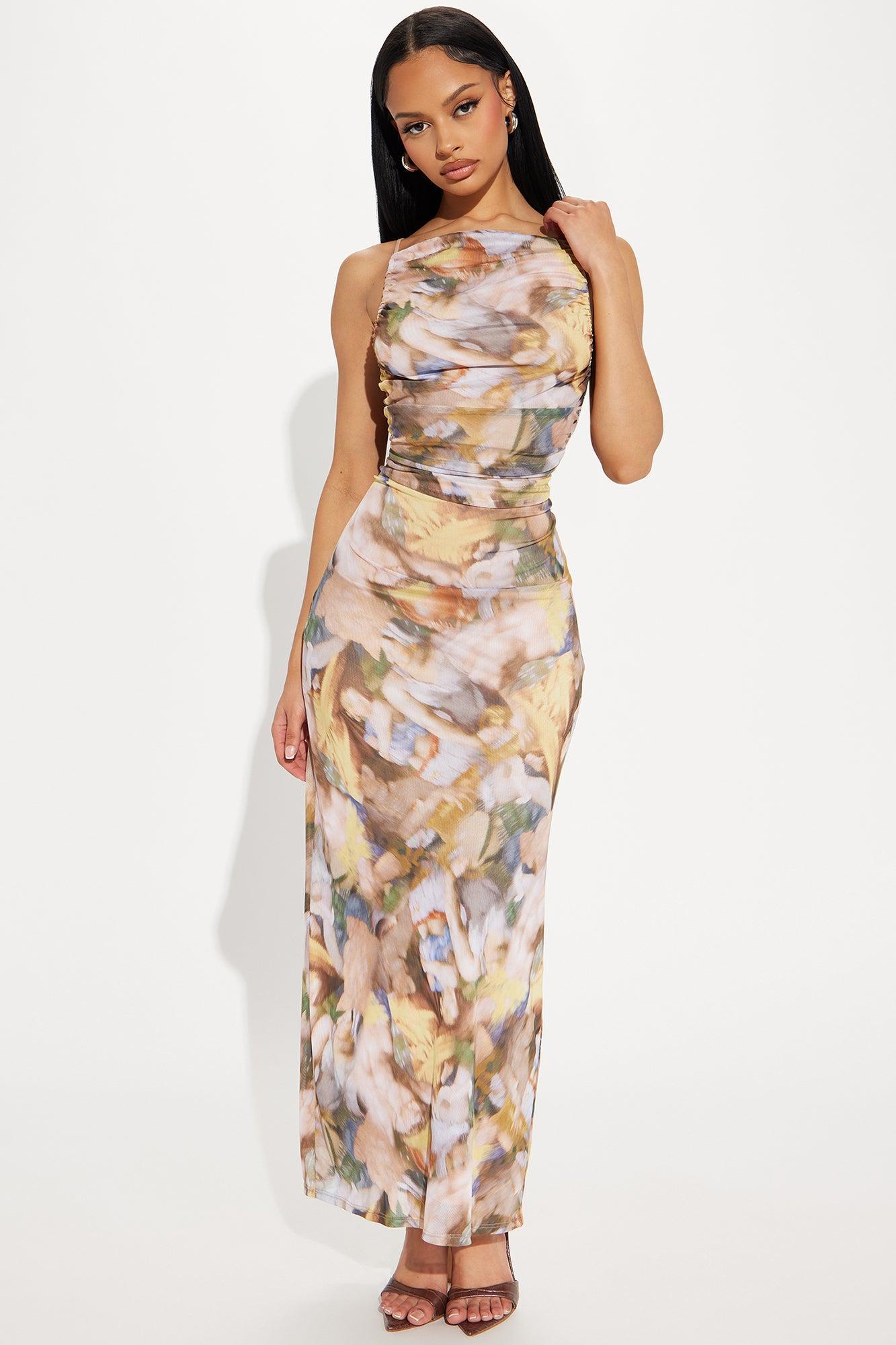 Painted Mesh Maxi Dress - Multi Color Product Image