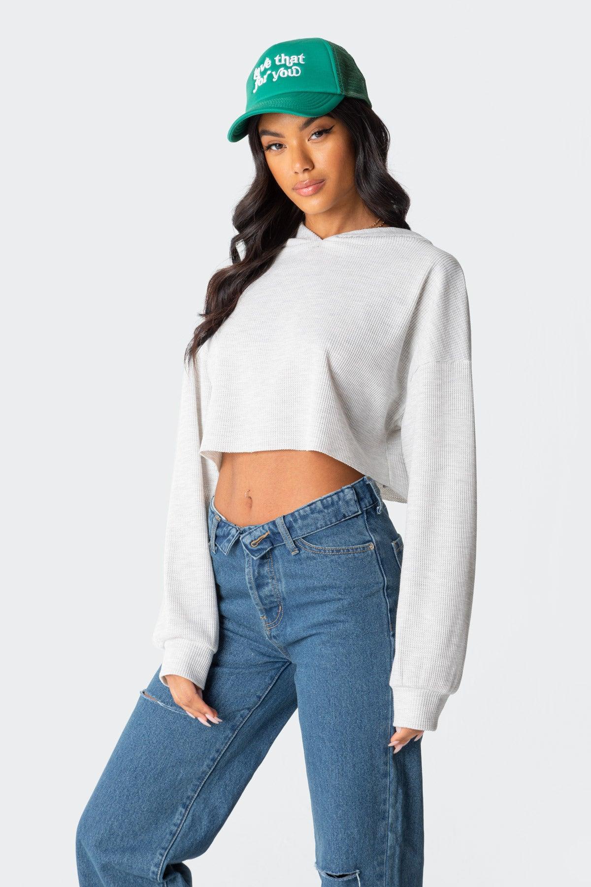 Waffle Oversized Cropped Hoodie Product Image