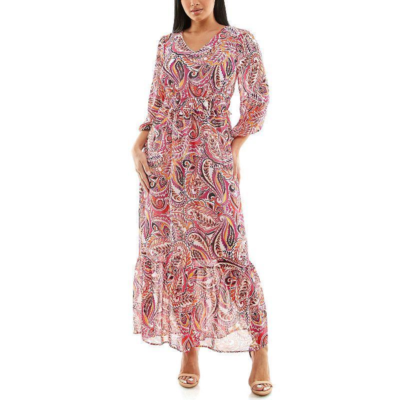 Womens Nina Leonard Chiffon Printed Maxi Dress Product Image