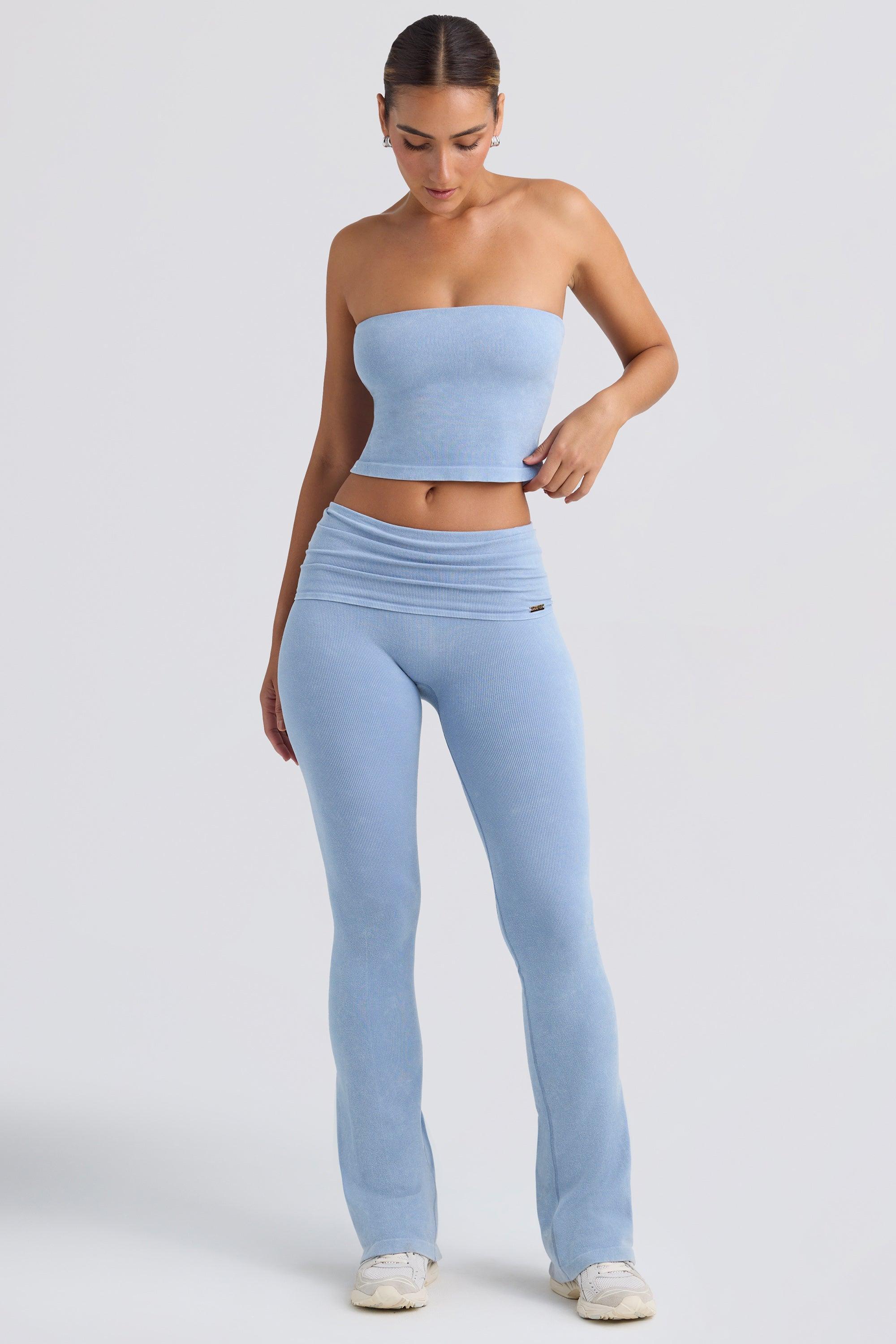 Foldover Flared Trousers in Washed Blue Product Image