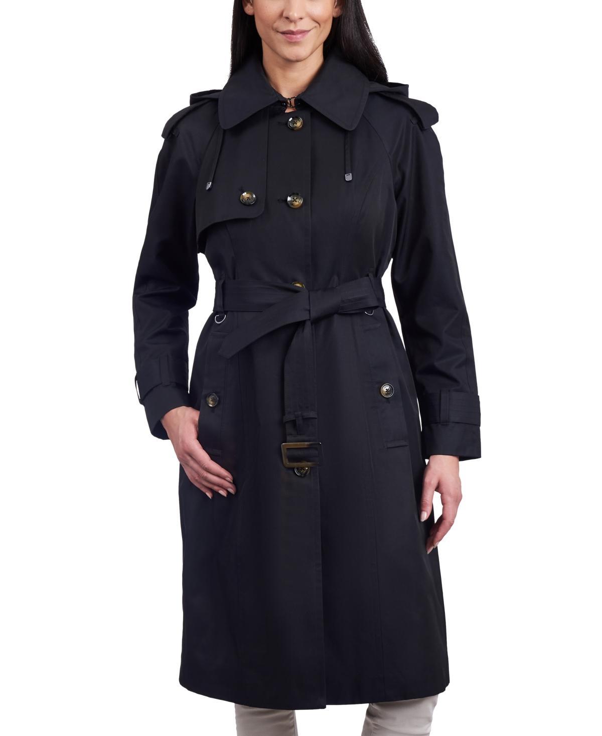 Women's Belted Hooded Water-Resistant Trench Coat Product Image