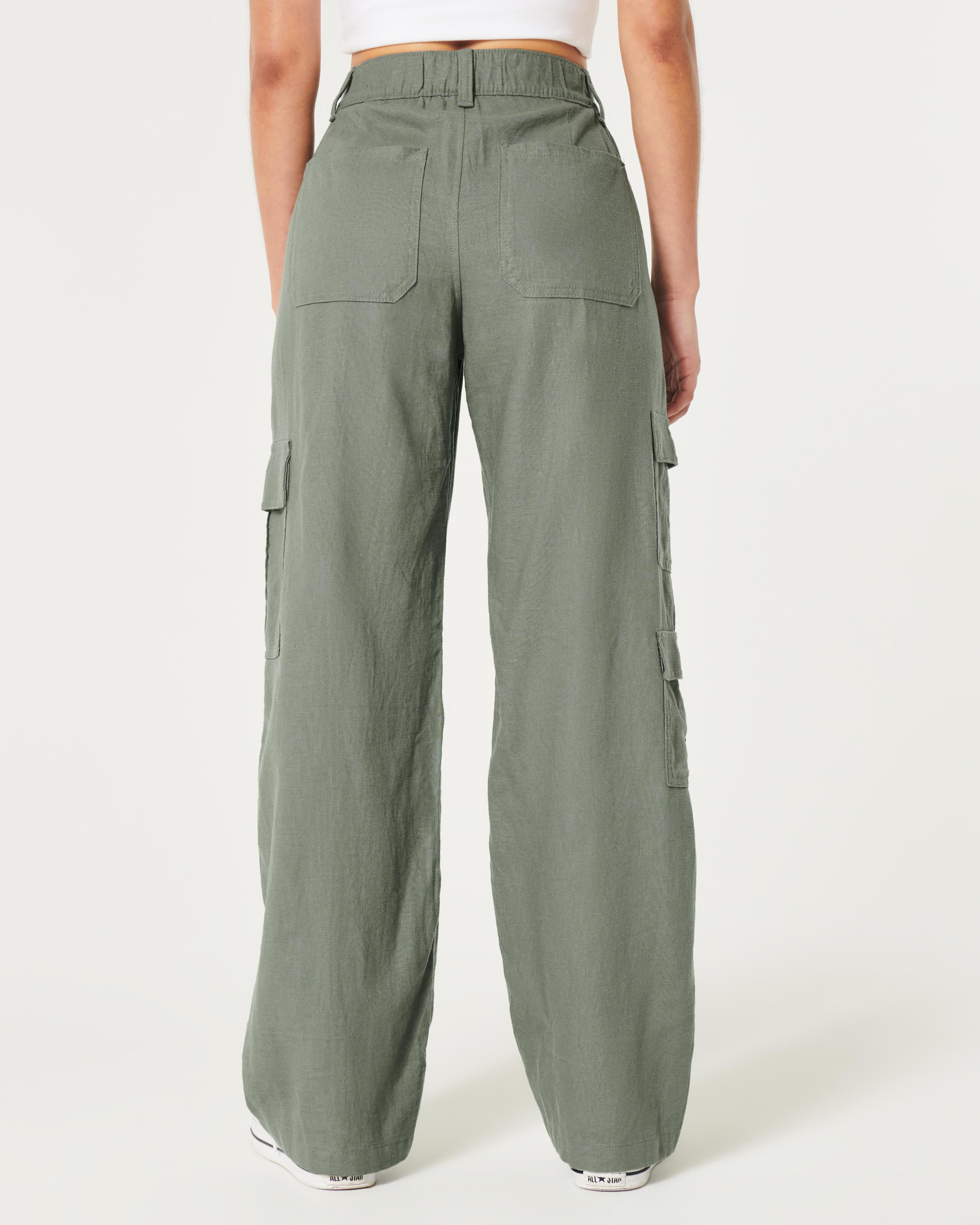 Ultra High-Rise Linen-Blend Baggy Cargo Pants Product Image