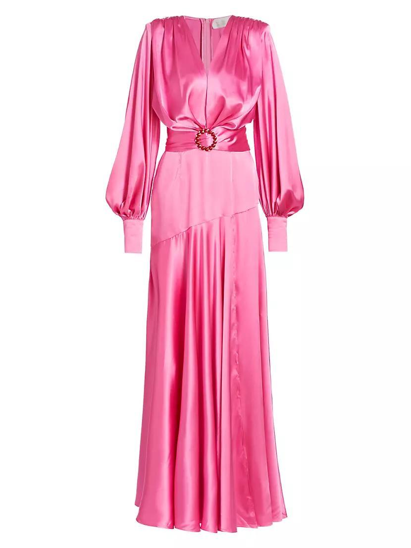 Carmen Satin Embellished Belt Gown Product Image