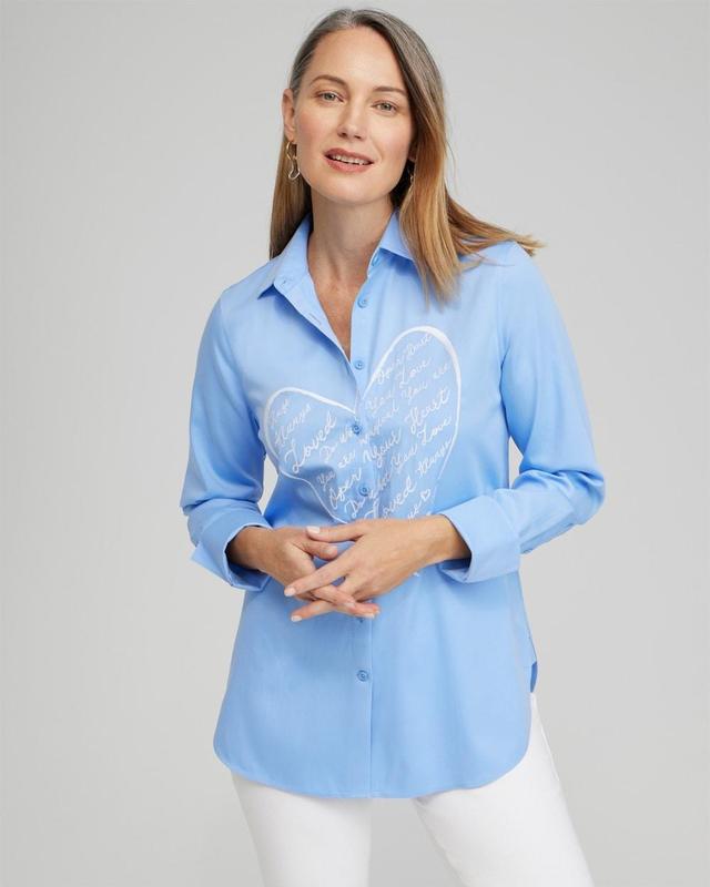 Chico's Women's No-Iron Stretch Embroidered Heart Shirt Product Image