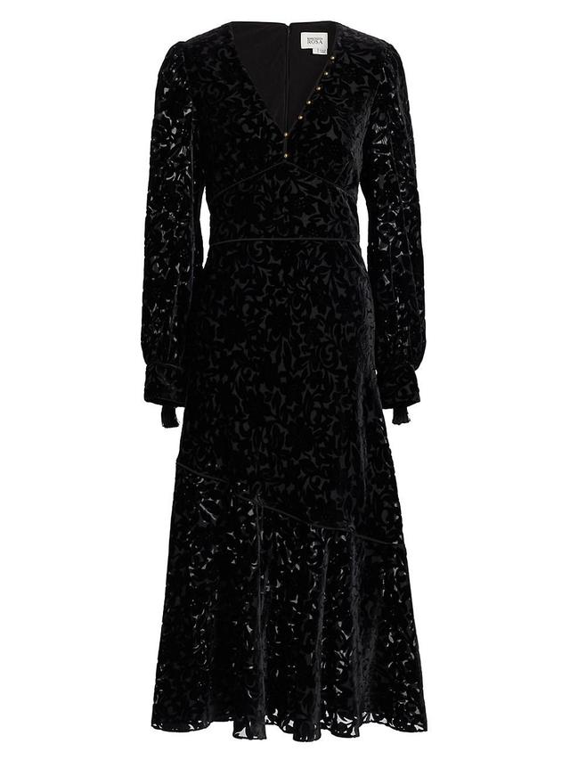 Womens Burnout Velvet Flounce Midi-Dress Product Image