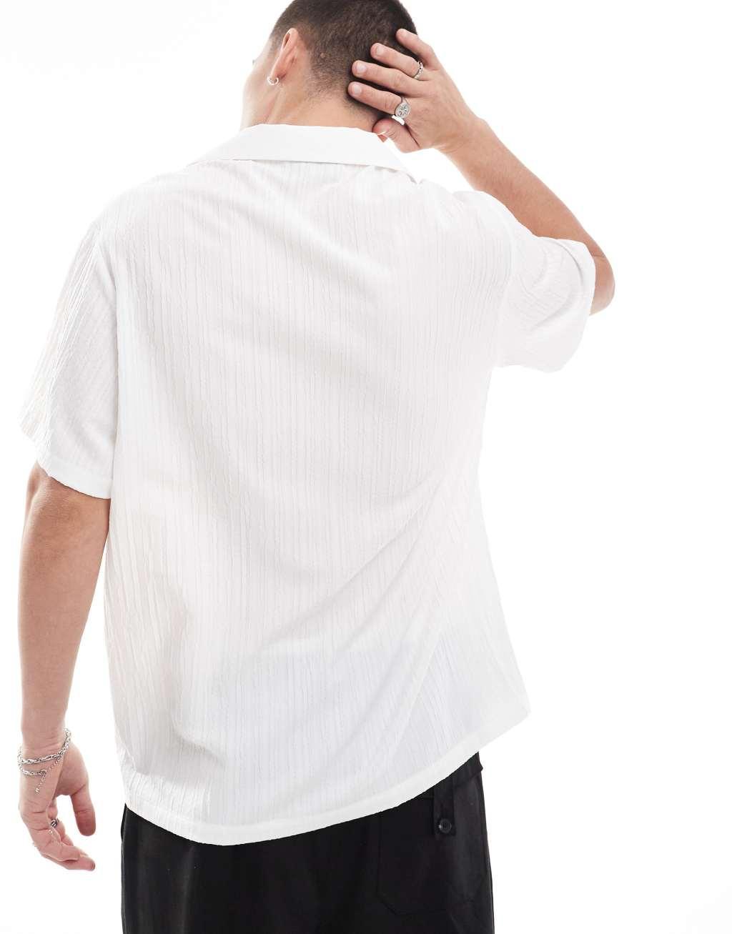 ASOS DESIGN short sleeve relaxed deep revere collar shirt in white  Product Image