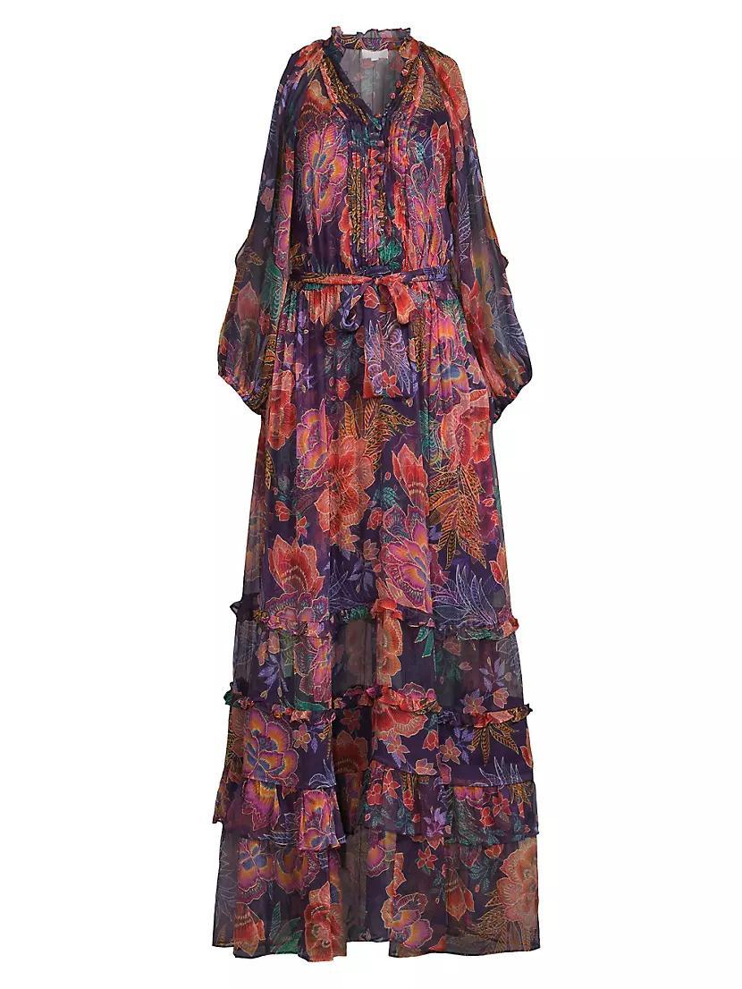 Ashlee Floral Silk Tiered Maxi Dress Product Image