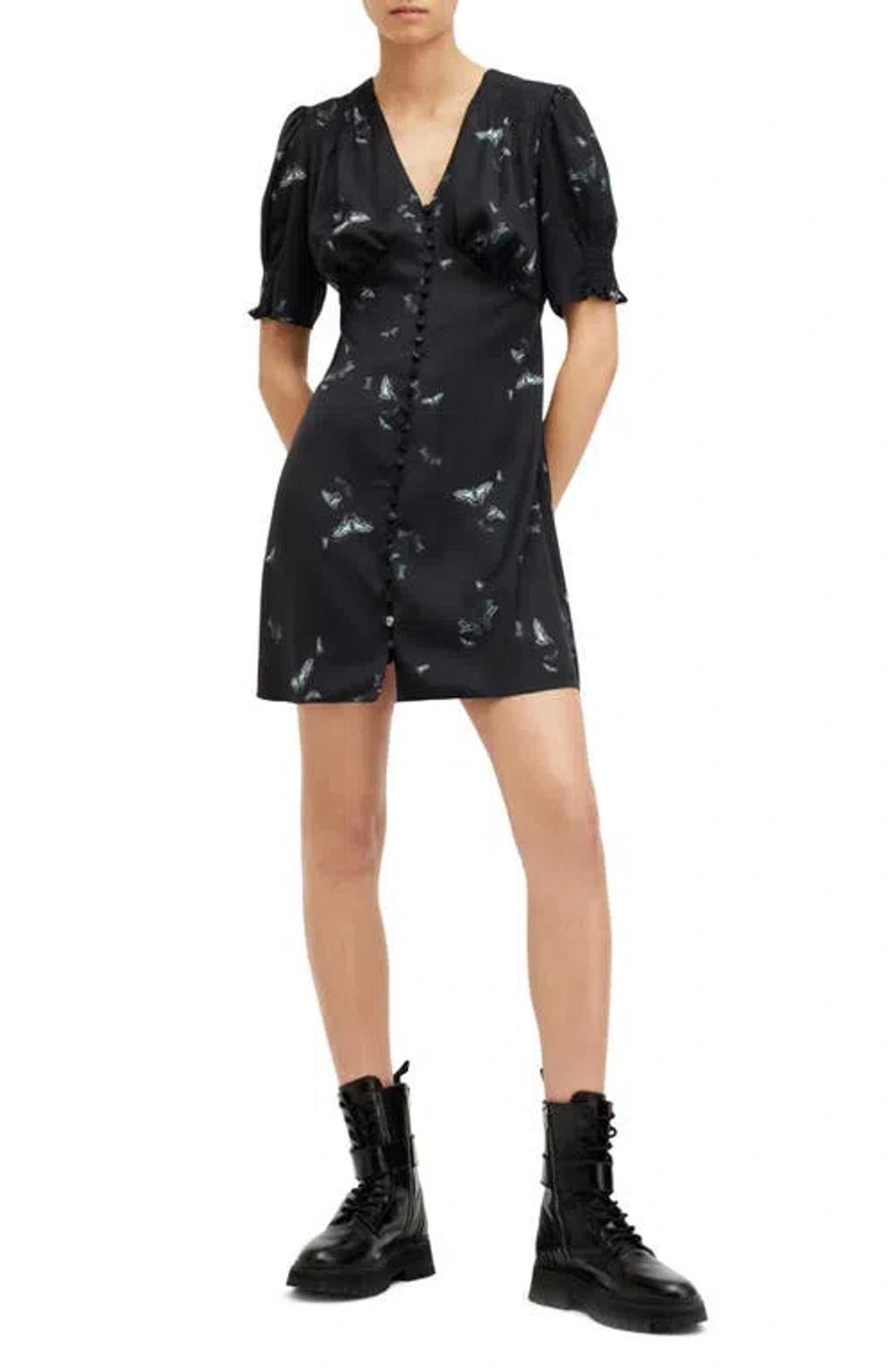 Demi Butterfly Print Satin Minidress In Agatha Black Product Image