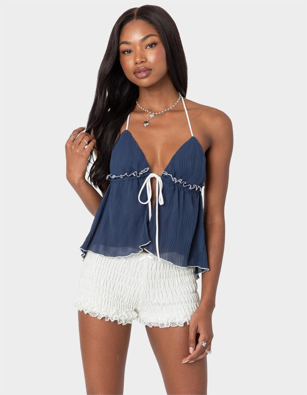 EDIKTED Crinkled Split Front Halter Top Product Image