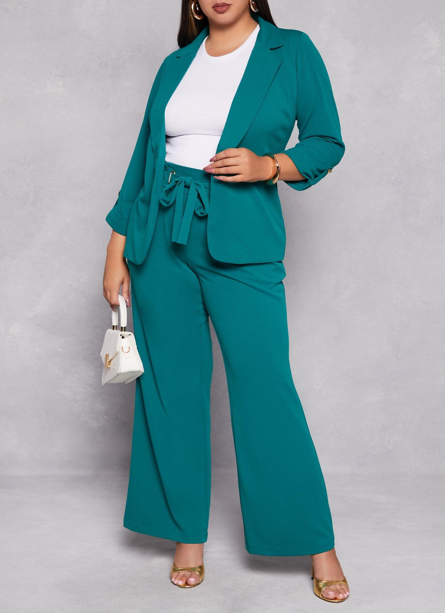 Womens Plus Size Crepe Knit Tie Front Dress Pants Product Image