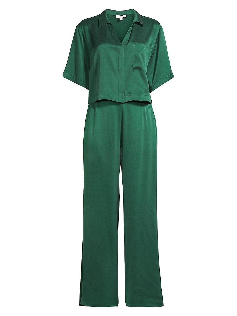 Womens Washable Silk High-Rise Pants 2-Piece Pajama Set Product Image