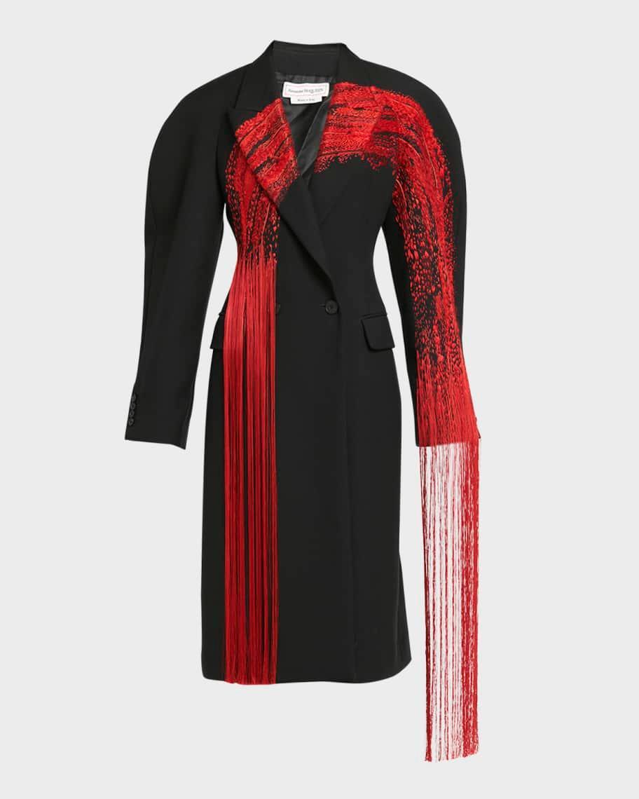 Brushstroke Embroidered Fringe Double-Breasted Long Coat Product Image