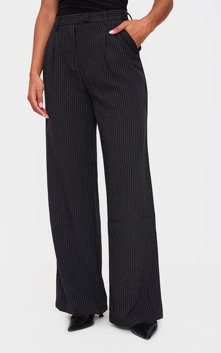 Black Hotfix Tailored Wide Leg Pants Product Image