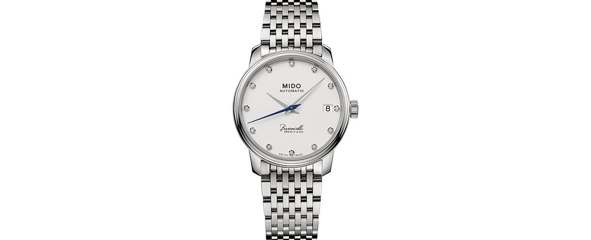 Mido Womens Swiss Automatic Baroncelli Iii Heritage Diamond (1/10 ct. t.w.) Stainless Steel Bracelet Watch 33mm Product Image