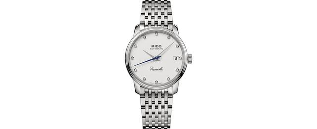 Mido Womens Swiss Automatic Baroncelli Iii Heritage Diamond (1/10 ct. t.w.) Stainless Steel Bracelet Watch 33mm - White Product Image