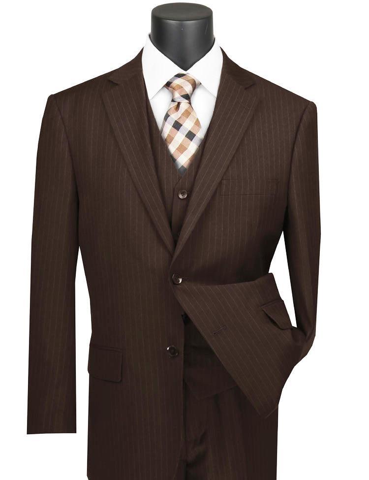 Sovana Collection - Regular Fit 3 Piece Suit 2 Button Tone on Tone Stripe in Brown Product Image