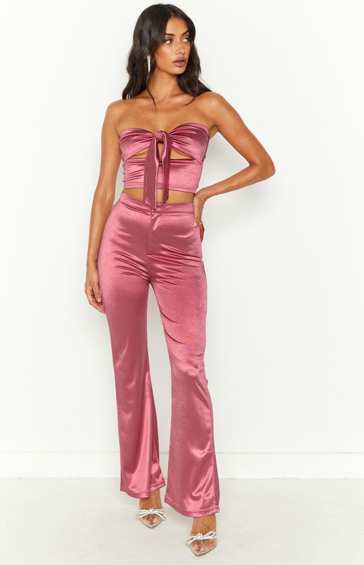 Indigo Pink High Waisted Flare Pants Product Image