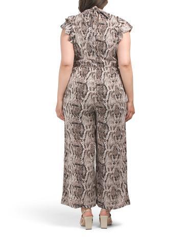 Plus Flutter Sleeve Jumpsuit for Women | Polyester/Snakeskin Product Image