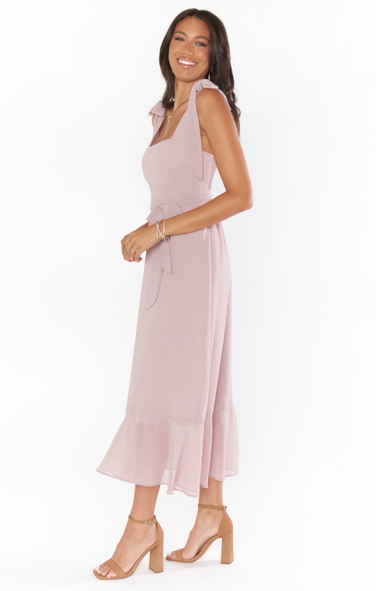 Claire Midi Dress ~ Neutral Mauve Chiffon Product Image