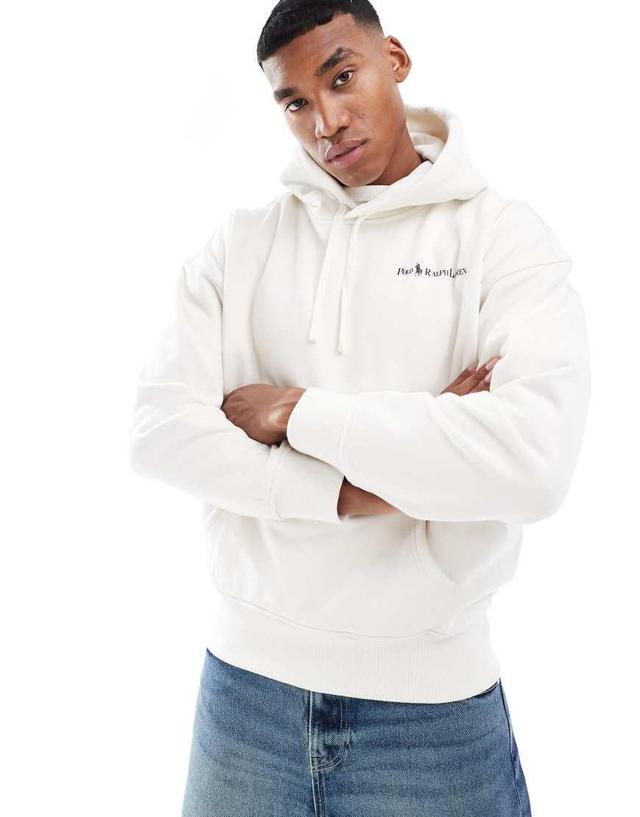 Polo Ralph Lauren script logo heavyweight fleece hoodie in cream Product Image