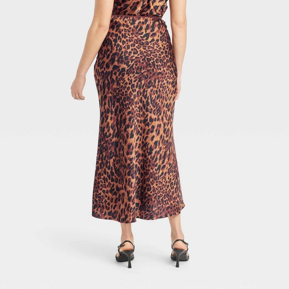 Womens Maxi Slip Skirt - A New Day Brown Leopard Print M Product Image