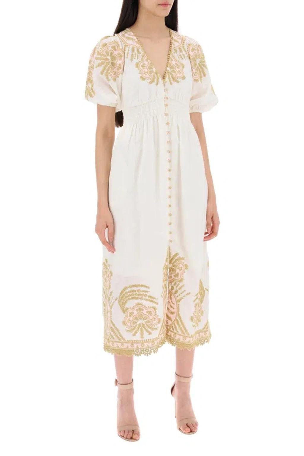 ZIMMERMANN Waverly Embroidered Linen Maxi Dress In Beige Product Image