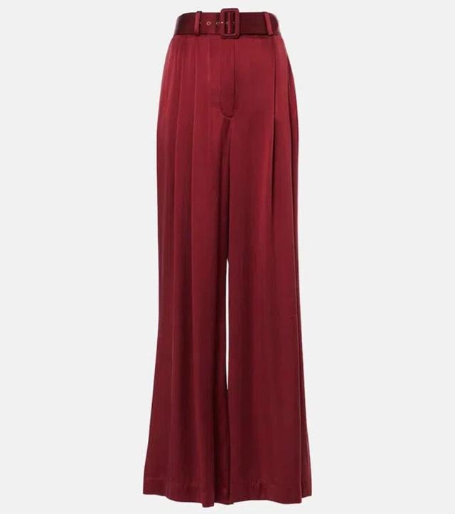 Pleated Silk Wide-leg Pants In Pink Product Image