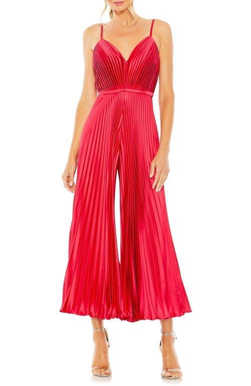 Ieena for Mac Duggal Pleated Satin Wide Leg Crop Jumpsuit Product Image